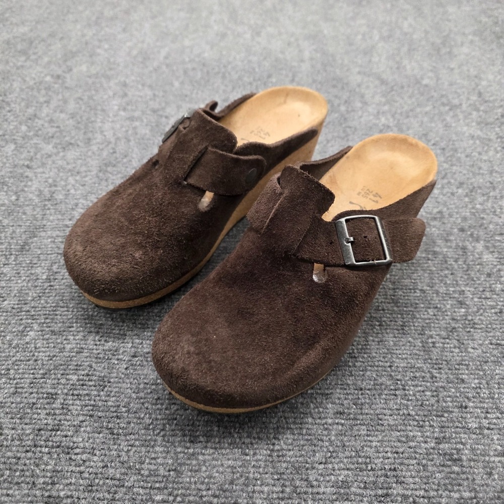 Birkenstock Papillio Fanny‎ Wedge Clog Chocolate Brown Suede Sandal Shoe 41 L10